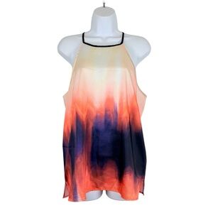 DKNY Halter Top Blouse Large Ombre Sunset Silky Sleeveless Flowy Tank